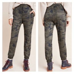 Anthropologie Rowan Suede Green Camo Print Joggers